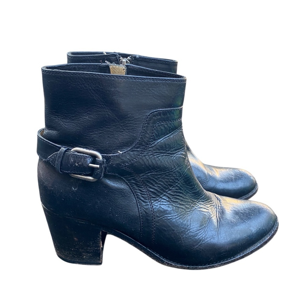 Frye Black Leather heeled Ankle Boots with Buckle size 7.5 - Picture 2 of 10